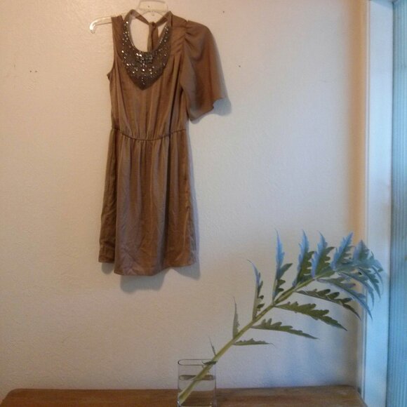 Y2K Style Embellished Necklace Bib One Sleeve Draped/Cowl Back Dress Cocktail